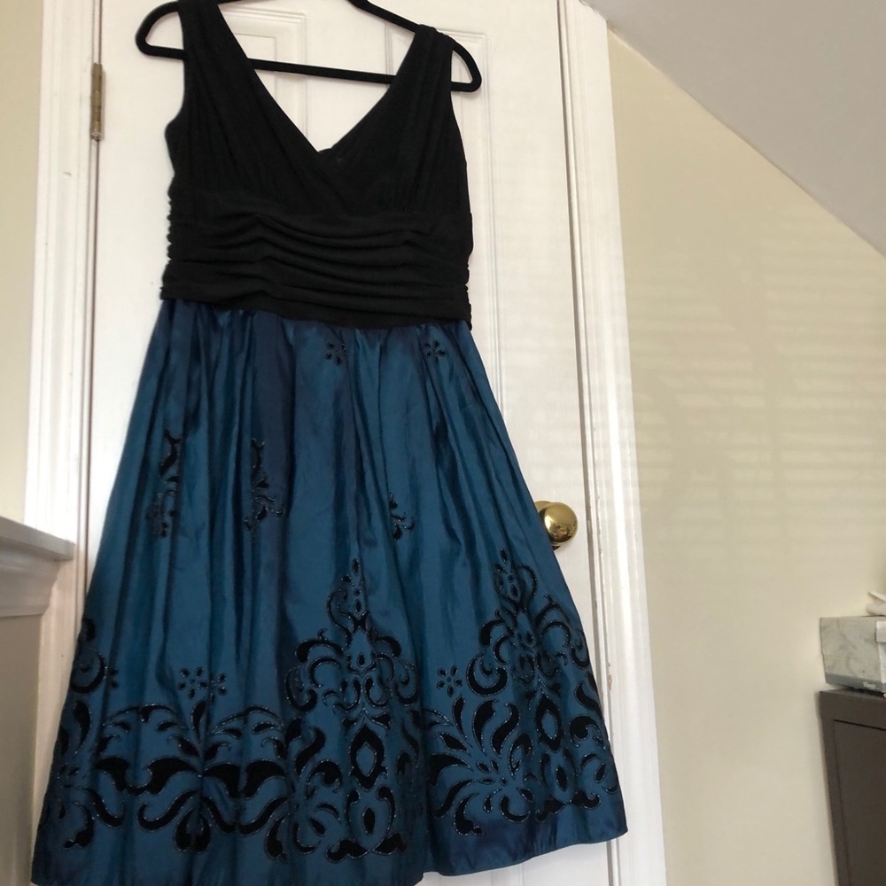 S L Fashions Cocktail dress, black and teal